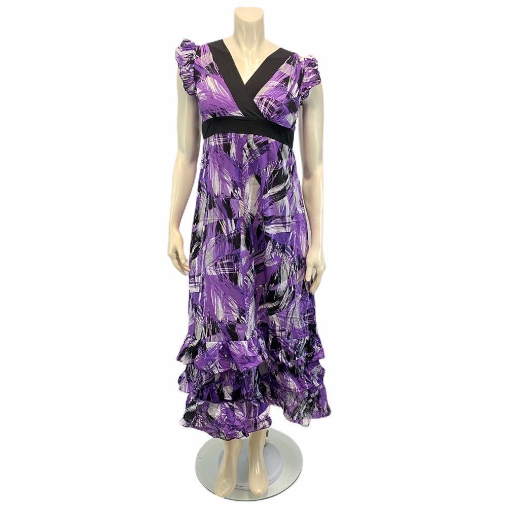 Women's Medium Purple Black Maxi Dress V Neck Y2K Modernist